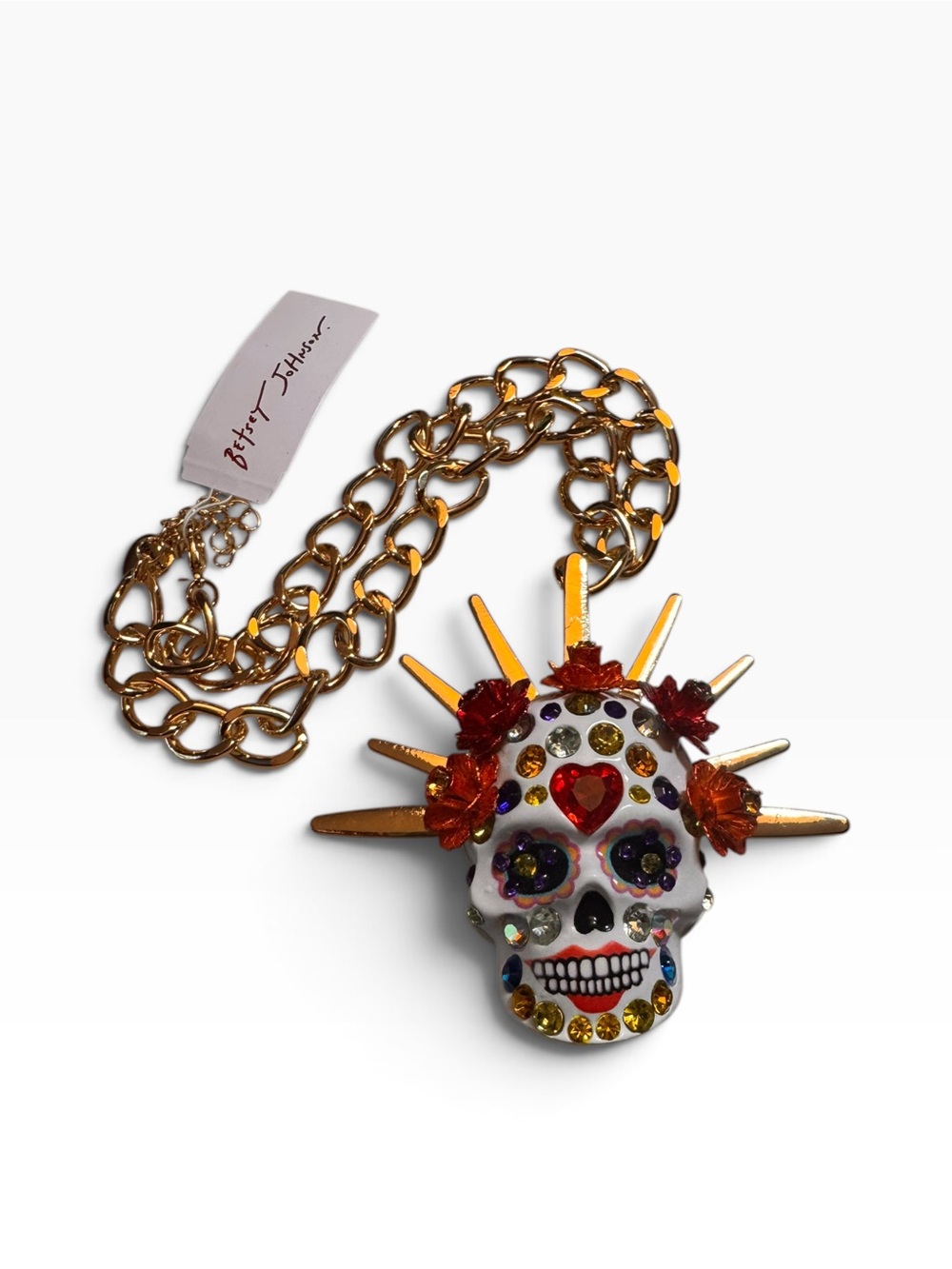 Betsey Johnson Sugar Skull Pendant Necklace, NWT